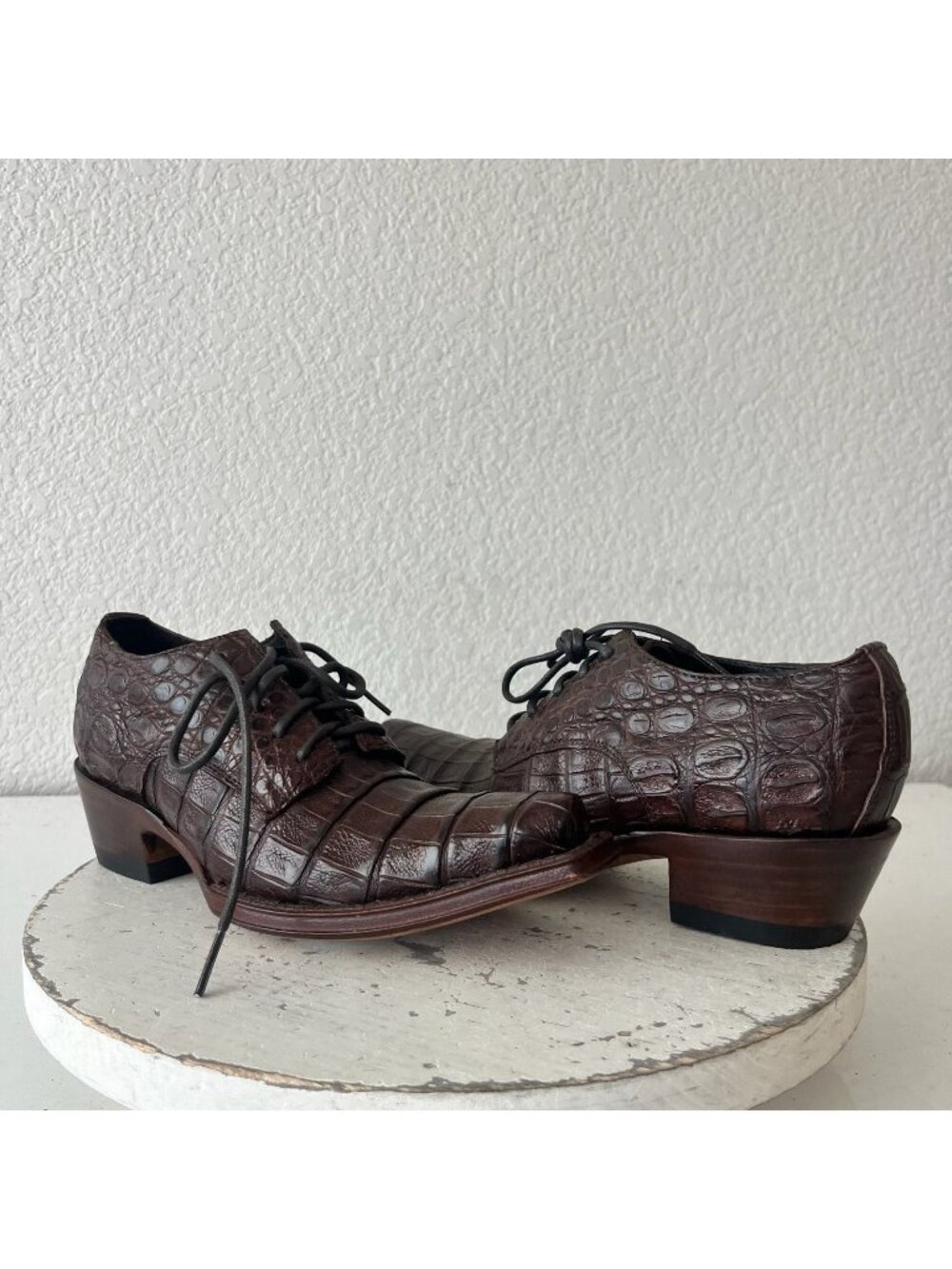Rod Patrick Boots Womens Lace Up Loafers Sz 5 Brown Caiman Leather Western Shoes